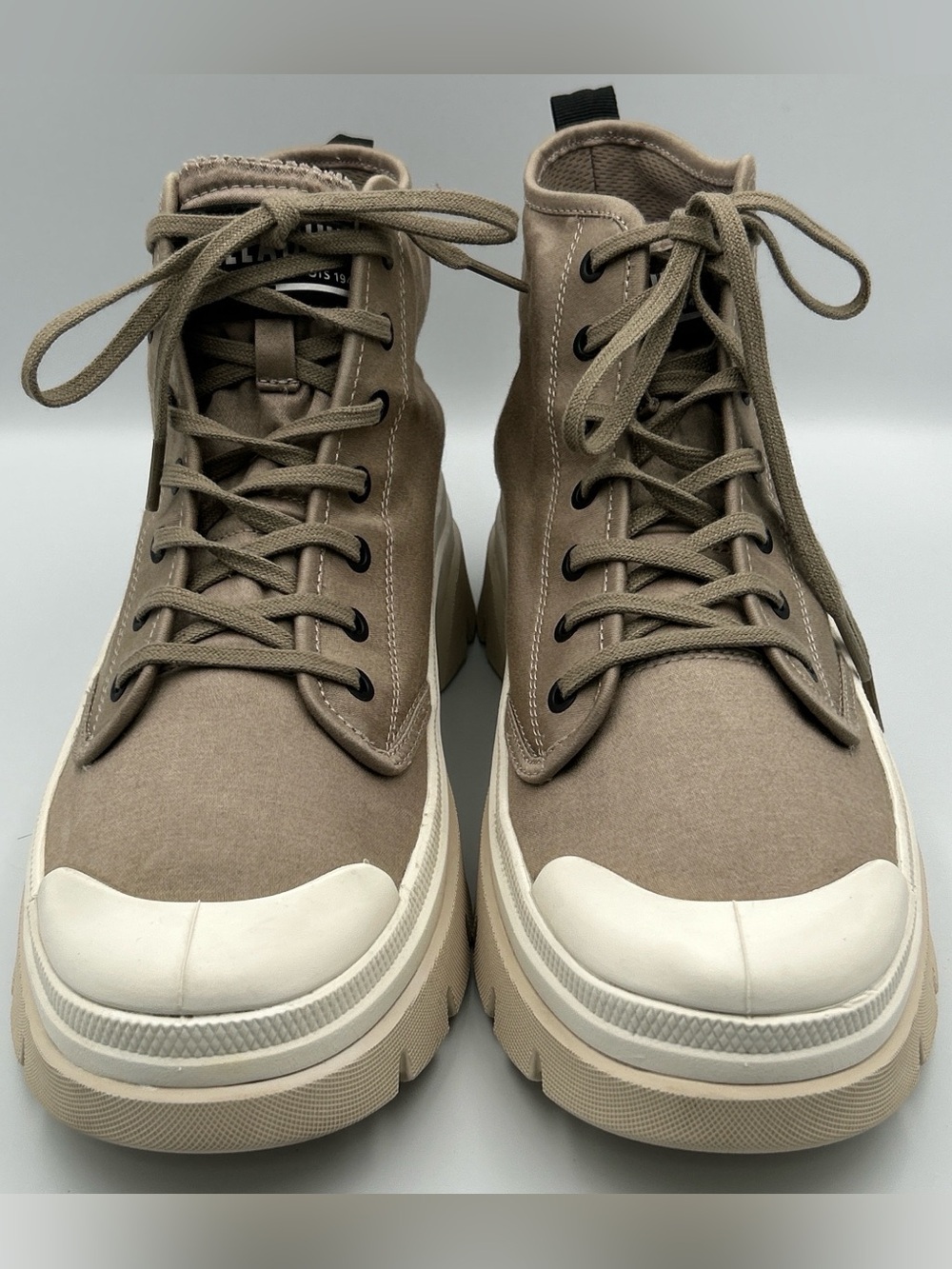Palladium Pallawave Combat Boot Size 11 Brown Canvas Platform Chunky Sole Ankle
